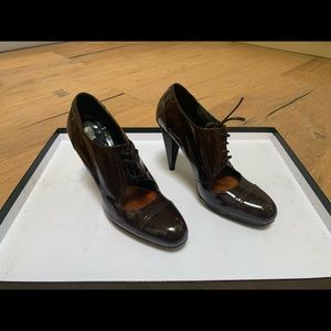 Lavin brown patten leather high heels